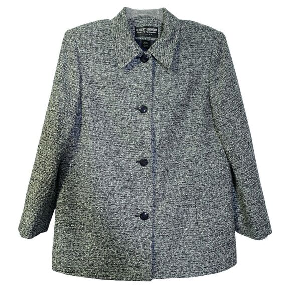 Vintage 70s Herbert Grossman Tweed Jacket Blazer Blue Gray City Chic Retro Sz 12 - Picture 3 of 13